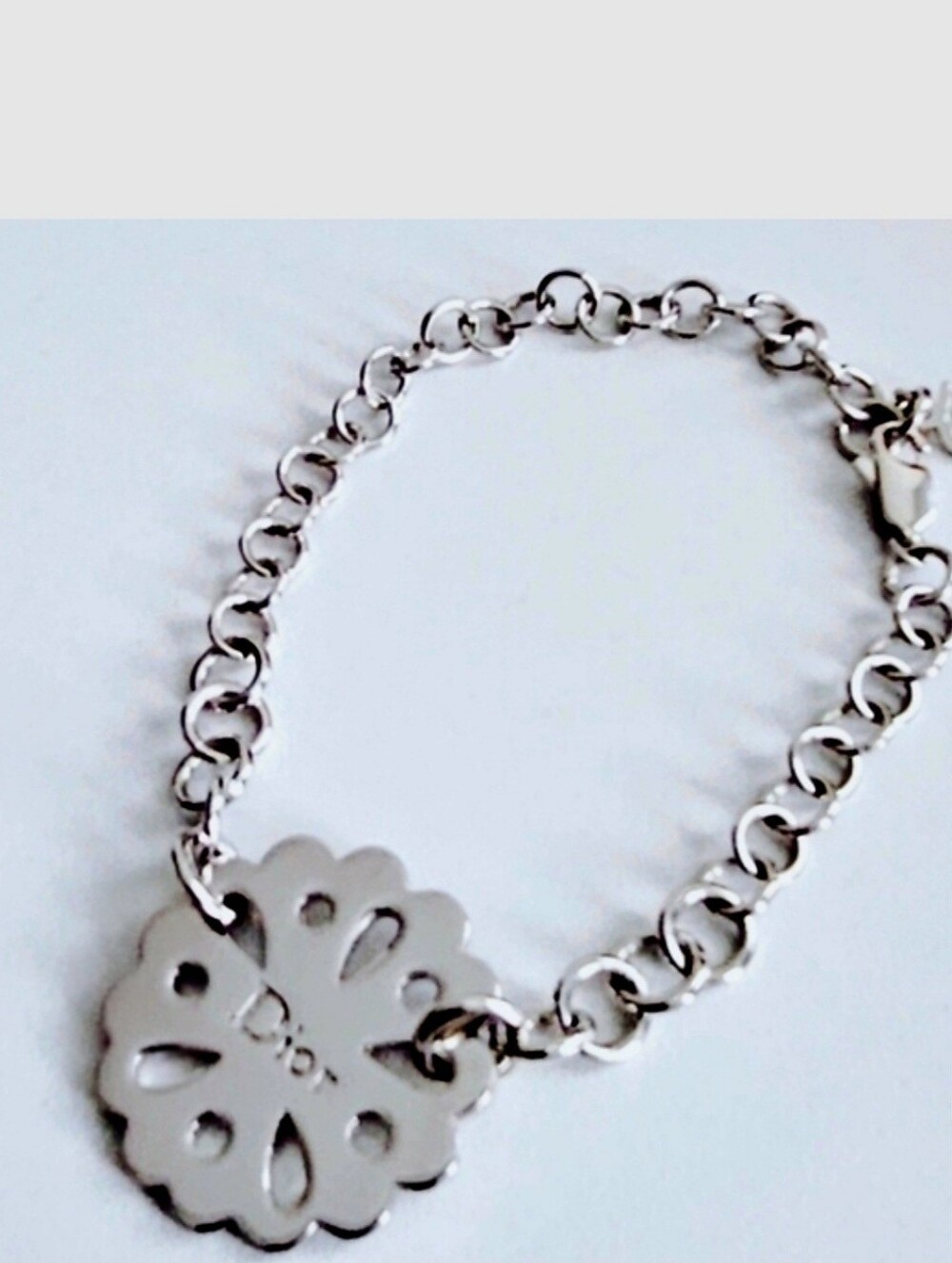 Dior Silver-tone Floral Clover Chain Link Bracelet
